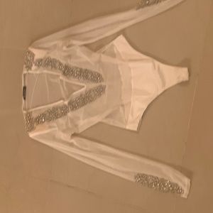 White embellished sheer bodysuit
